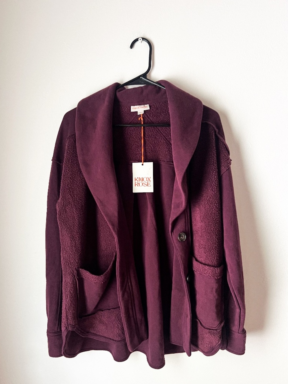 Burgundy Sherpa Shacket Cardigan Large Cozy Boho Oversized Cabin Core